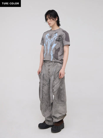 Personsoul Split Deconstructed Gray Cargo Pants
