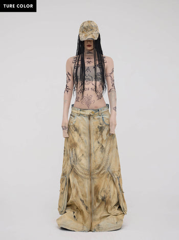 Personsoul Dirty Distressed Apricot Gaucho Pants