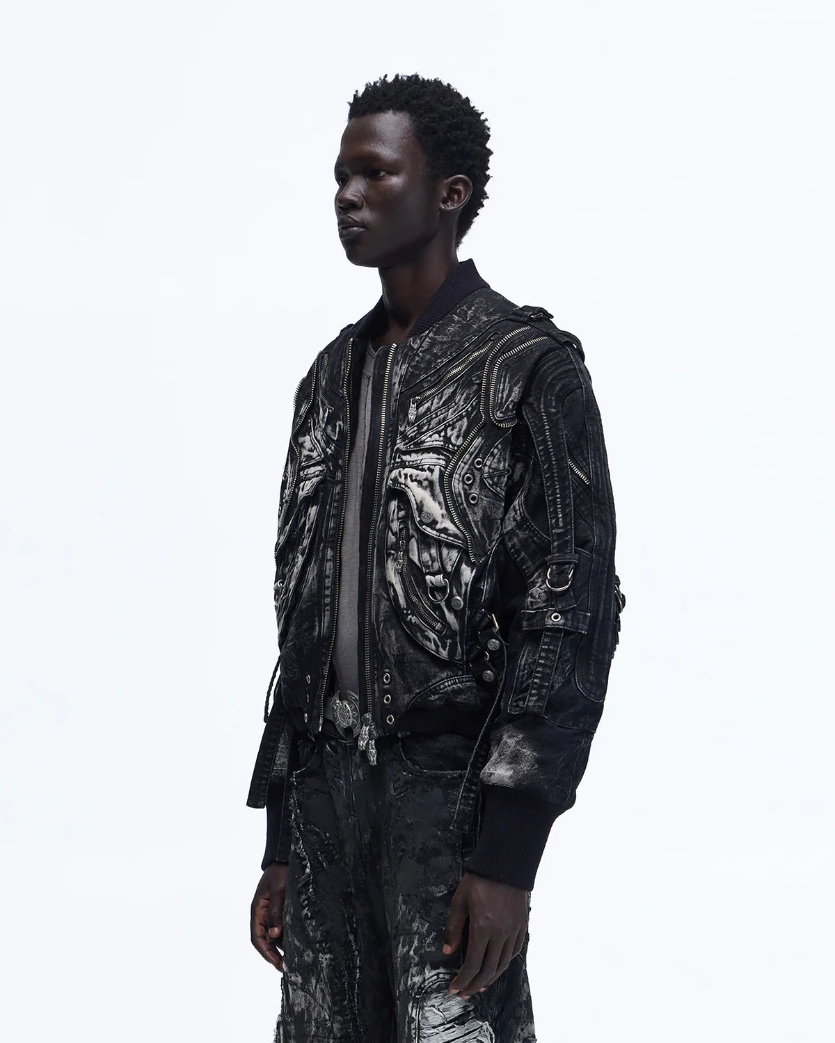 Personsoul Deconstructed &amp; Washed Denim Utility Jacket