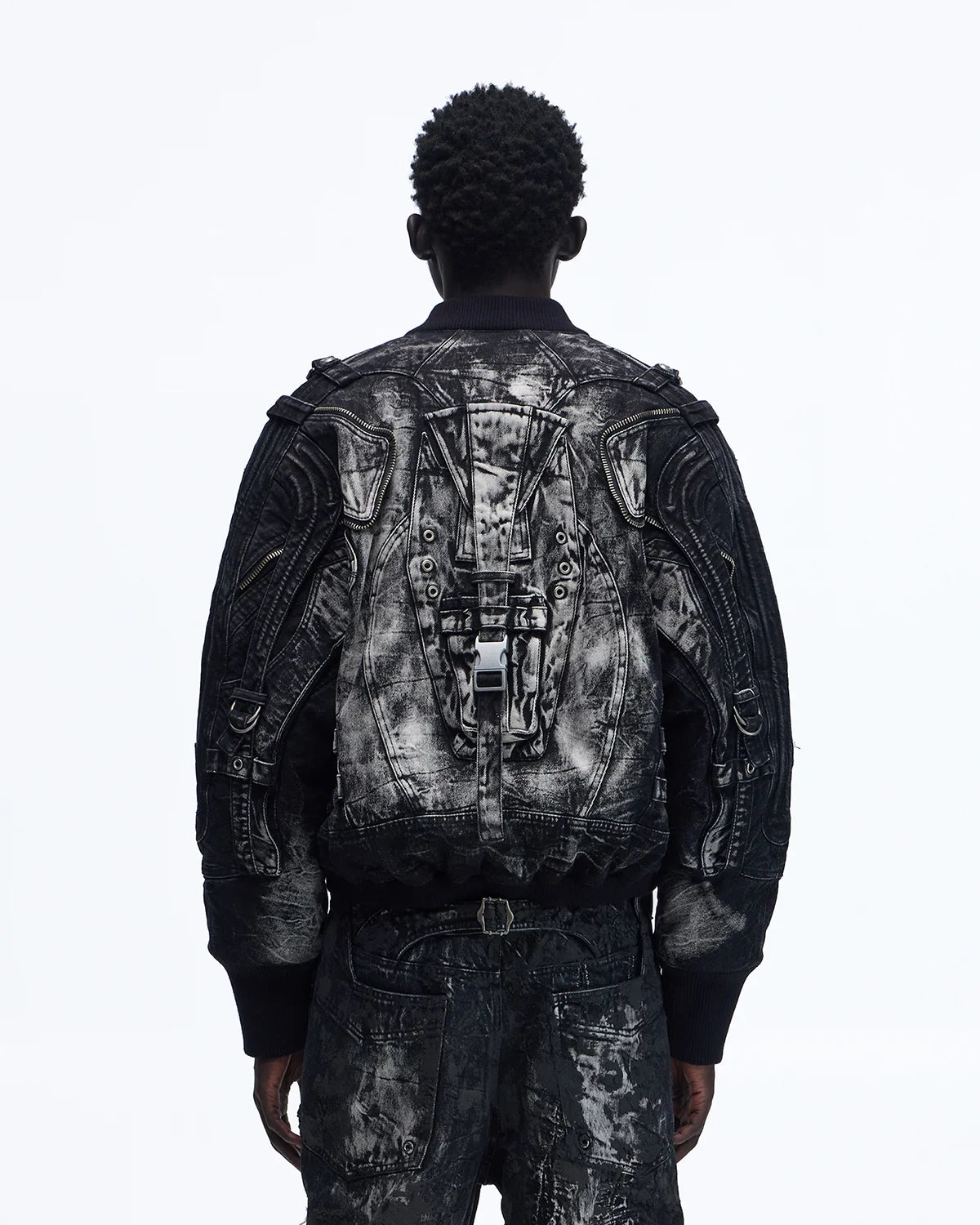Personsoul Deconstructed & Washed Denim Utility Jacket