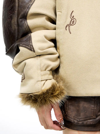 Personsoul Leather Patchwork Cotton Jacket