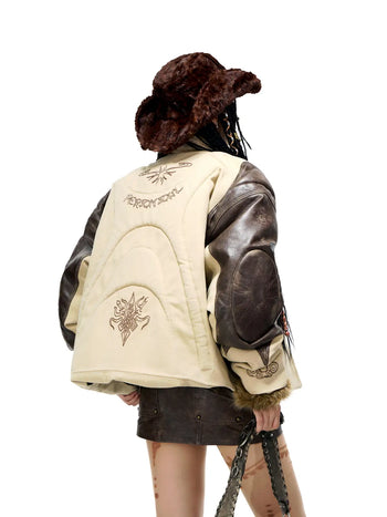 Personsoul Leather Patchwork Cotton Jacket