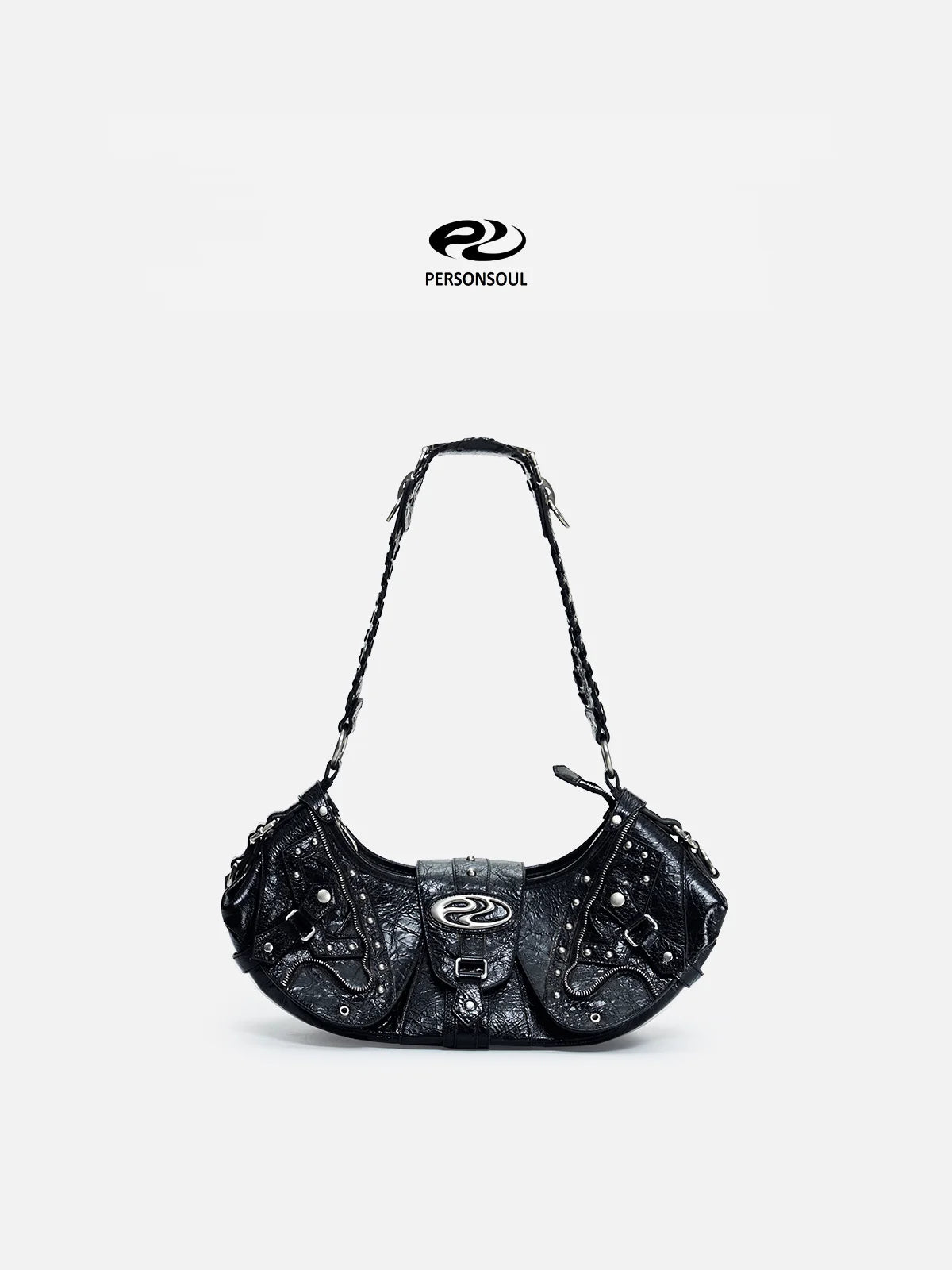 Personsoul Techwear Metal Leather Shoulder Bag