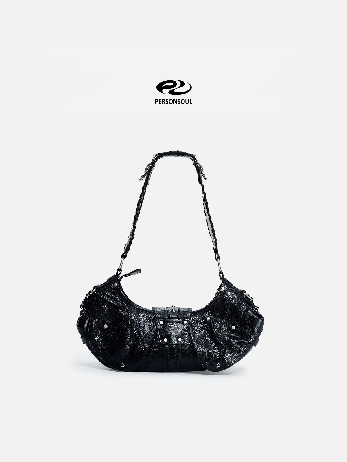 Personsoul Techwear Metal Leather Shoulder Bag