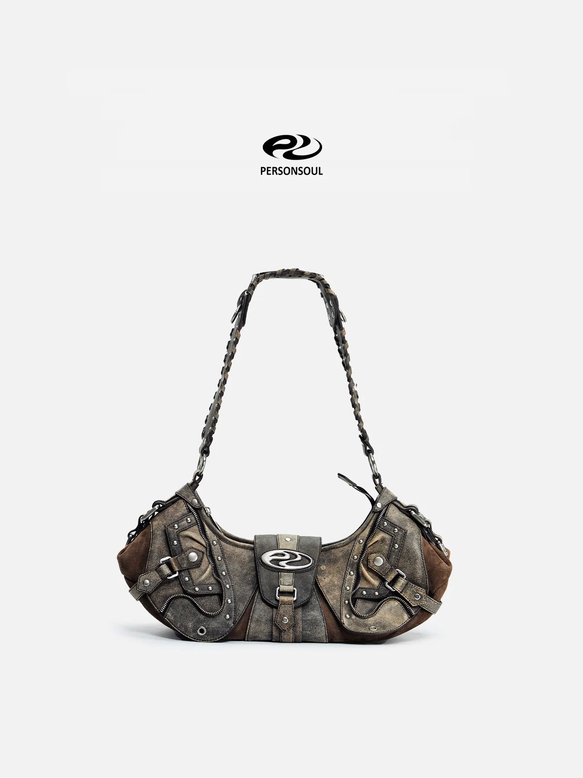 Personsoul Techwear Metal Leather Shoulder Bag - personsoul