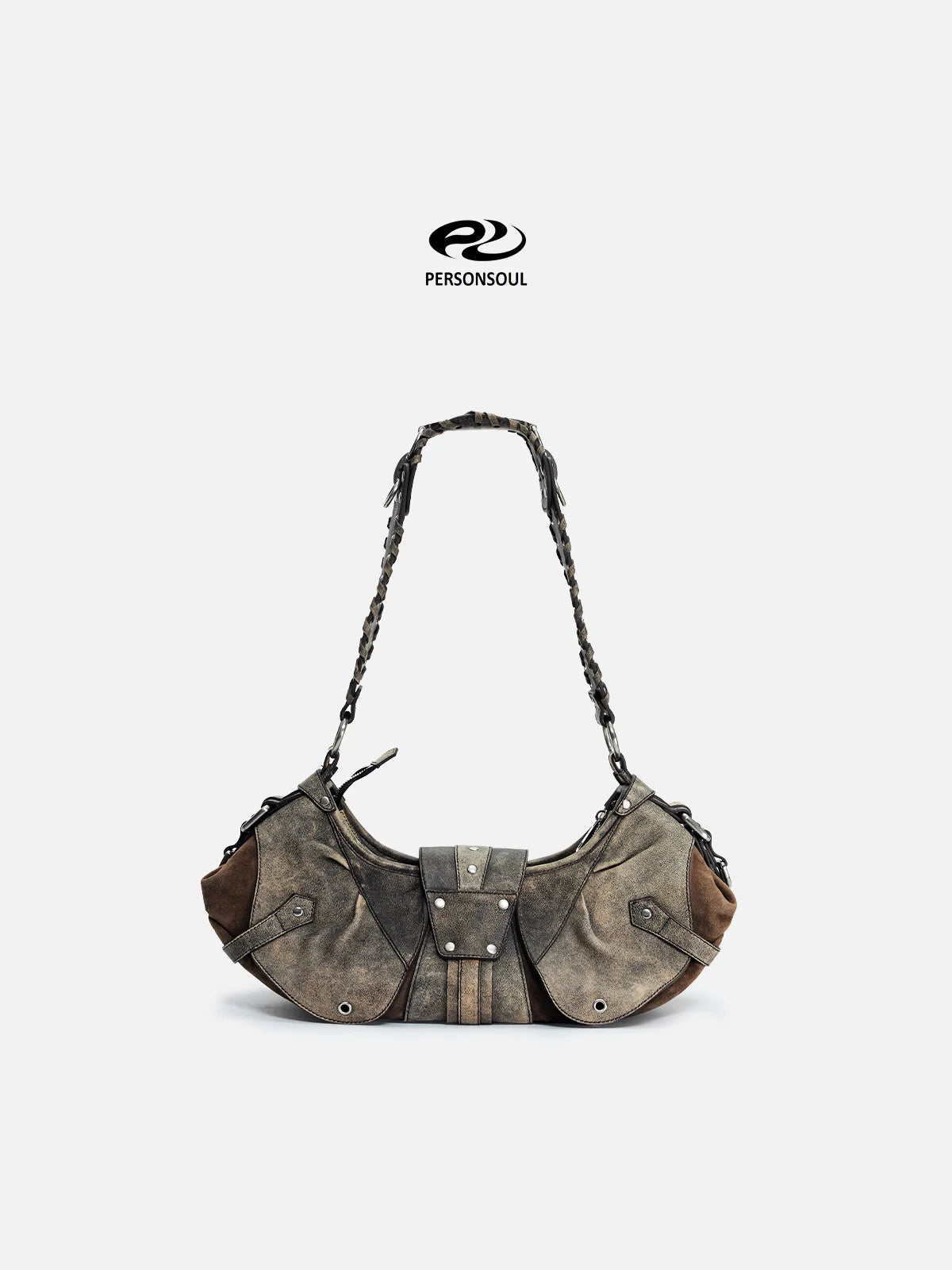 Personsoul Techwear Metal Leather Shoulder Bag