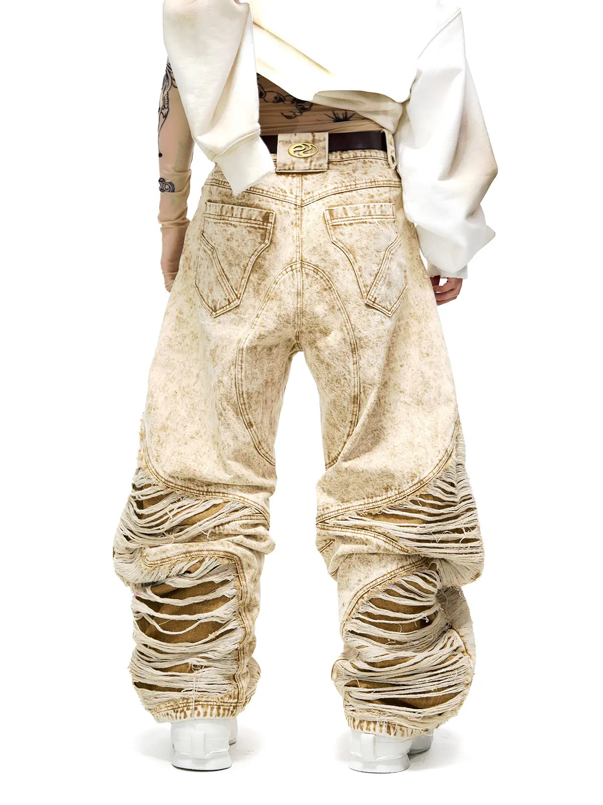 Personsoul Distroyed Apricot Baggy Jeans