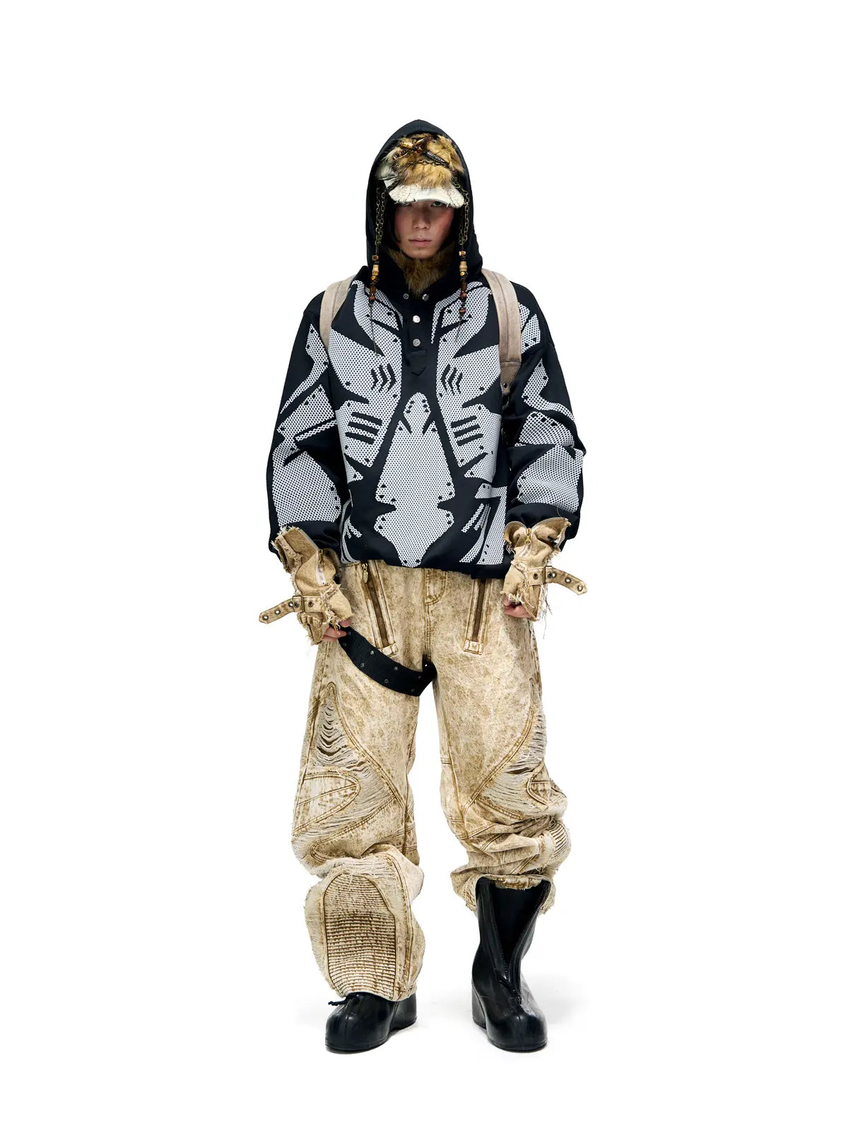 Personsoul Distroyed Apricot Baggy Jeans
