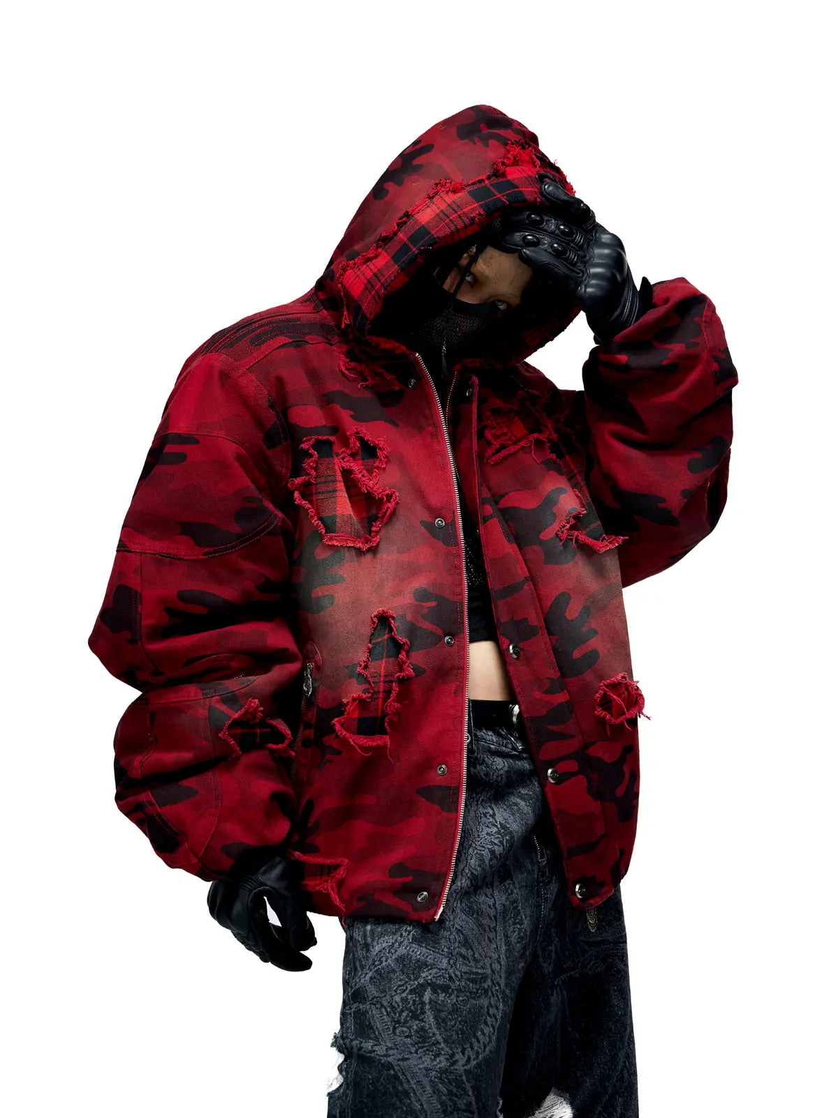 Personsoul Red Camo Hoodie  Cotton Jacket