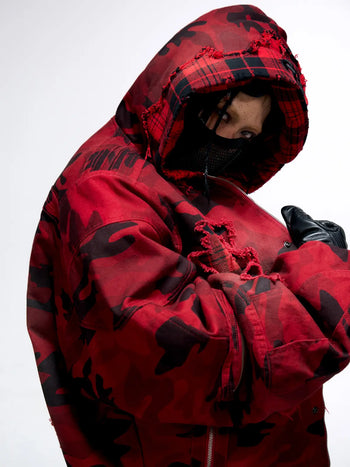 Personsoul Red Camo Hoodie  Cotton Jacket