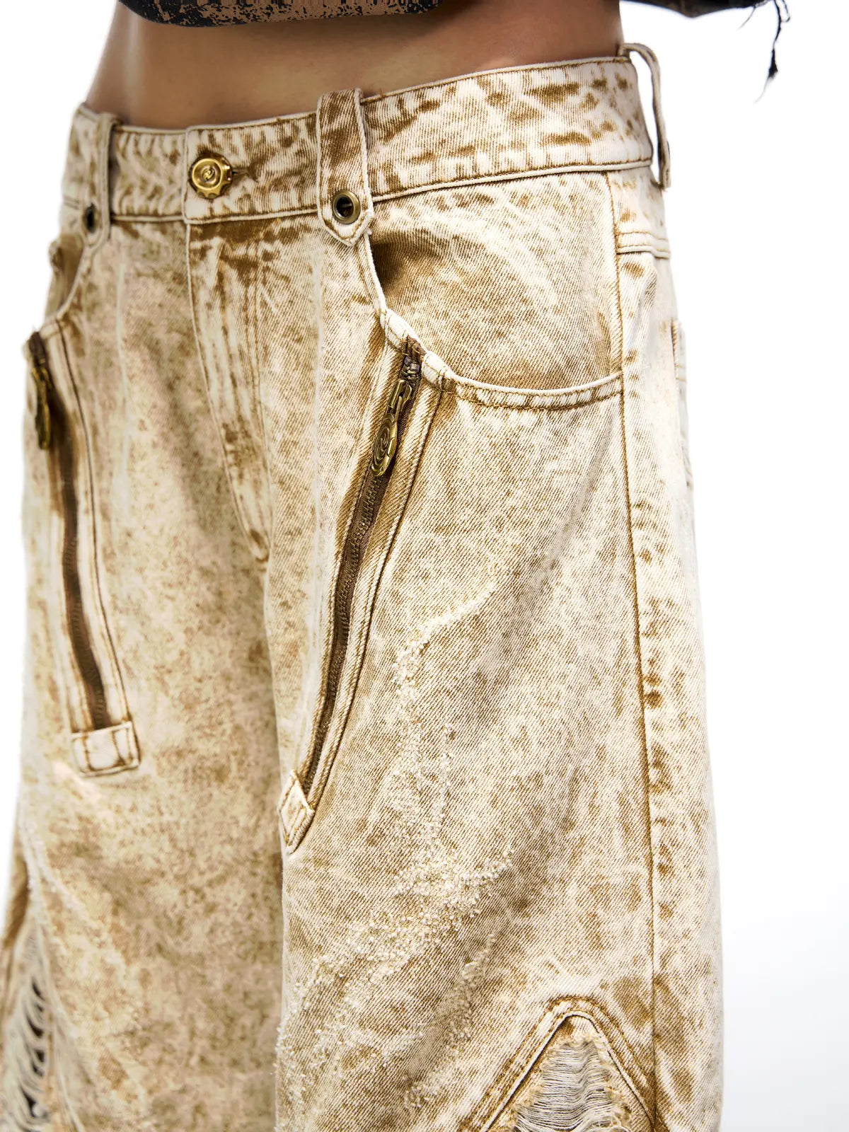 Personsoul Distroyed Apricot Baggy Jeans
