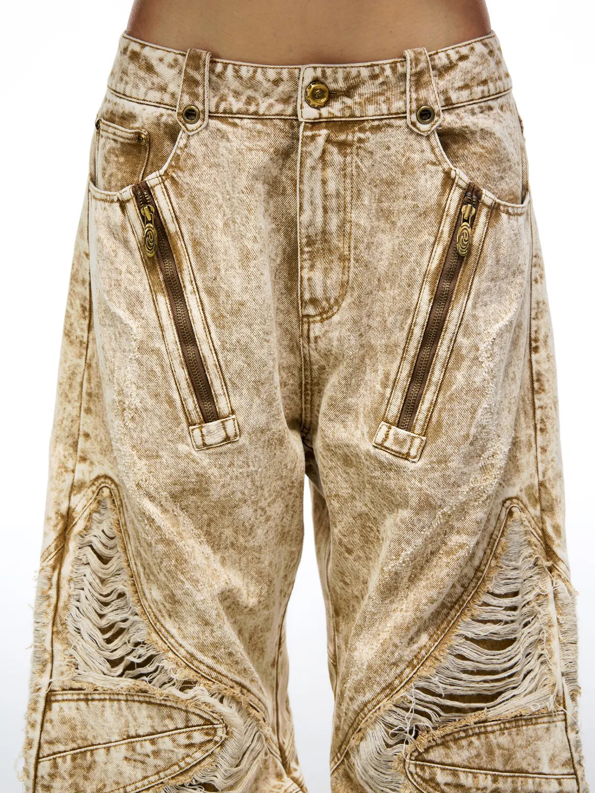 Personsoul Distroyed Apricot Baggy Jeans