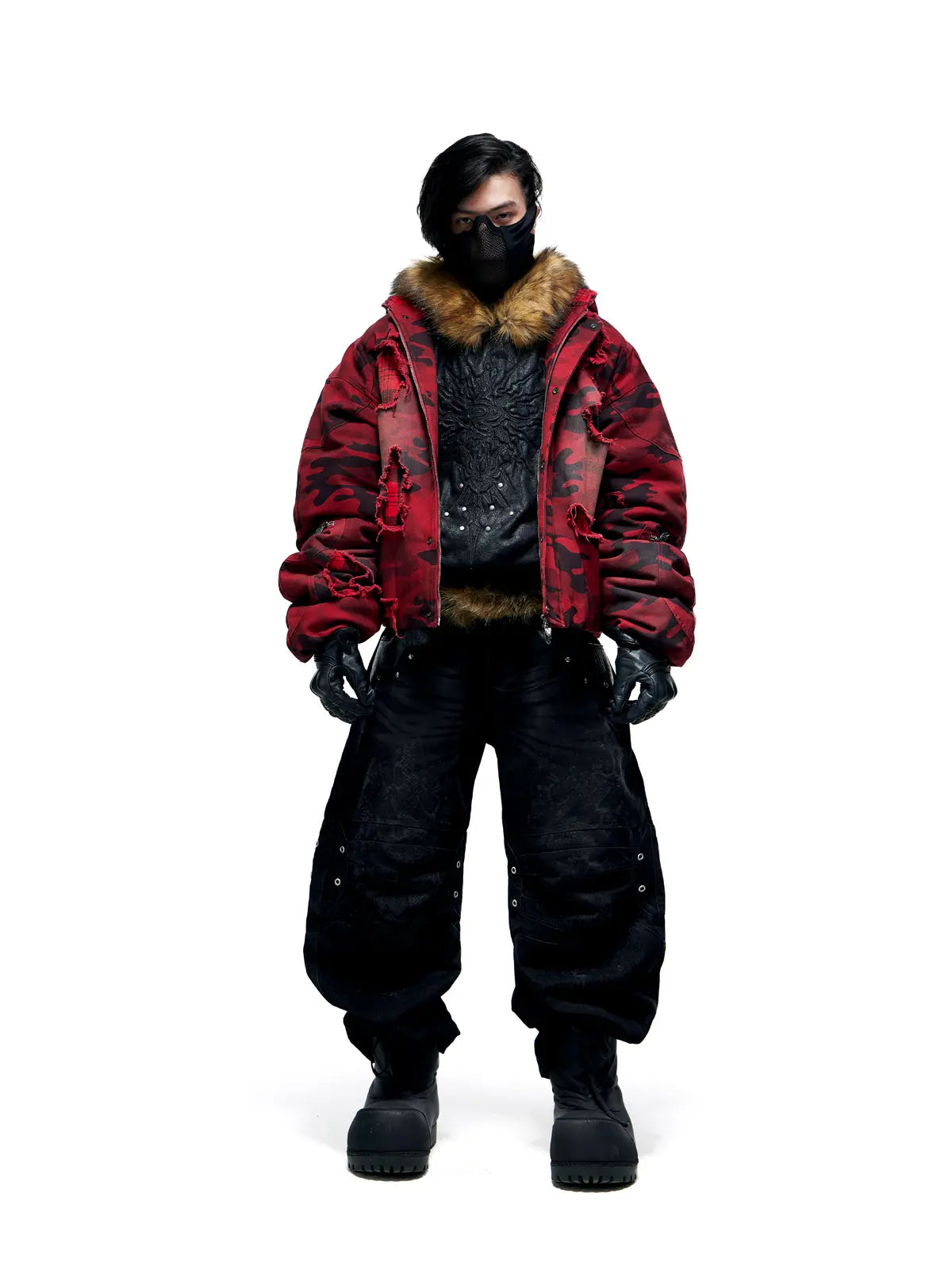 Personsoul Red Camo Hoodie  Cotton Jacket