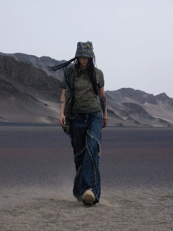 Personsoul Tie-Dye Raw-Edge Baggy Jeans