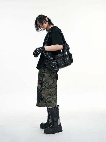 Personsoul small black leather shoulder bag
