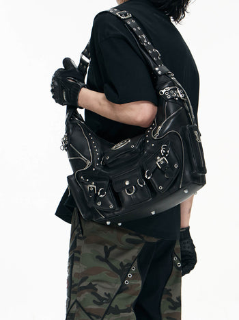 Personsoul small black leather shoulder bag