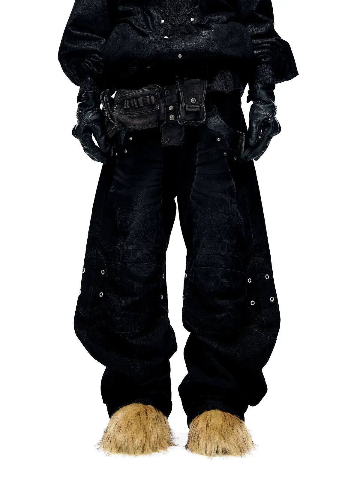 Personsoul Snake Texture Black Jeans