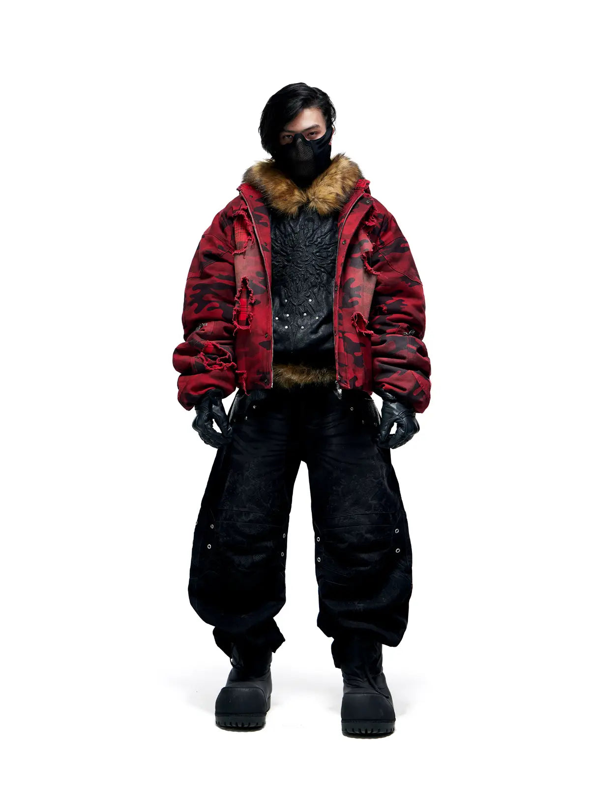 Personsoul Snake Texture Black Jeans