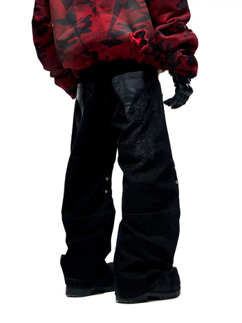 Personsoul Snake Texture Black Jeans