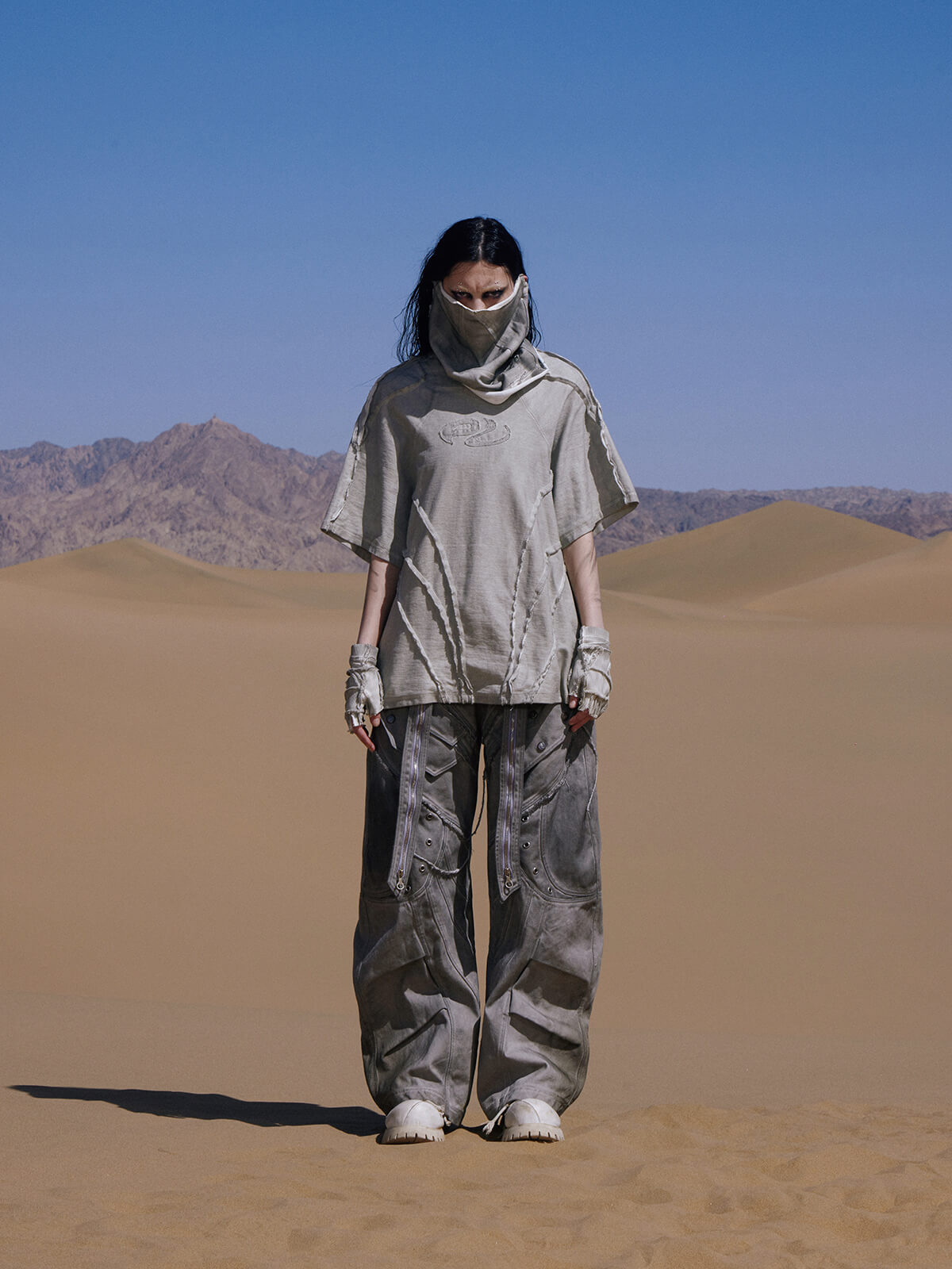 Personsoul Split Deconstructed Gray Cargo Pants