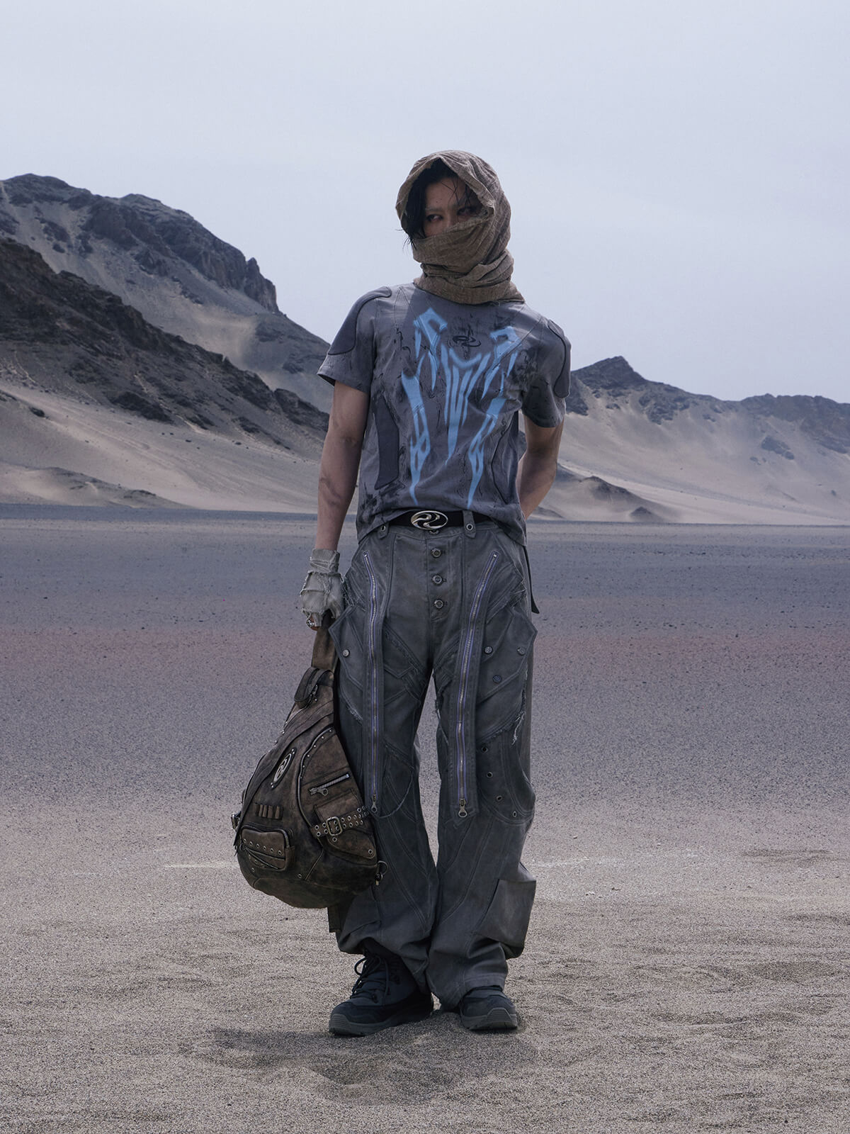 Personsoul Split Deconstructed Gray Cargo Pants