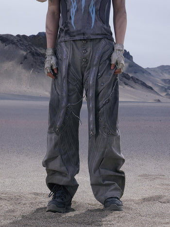 Personsoul Split Deconstructed Gray Cargo Pants