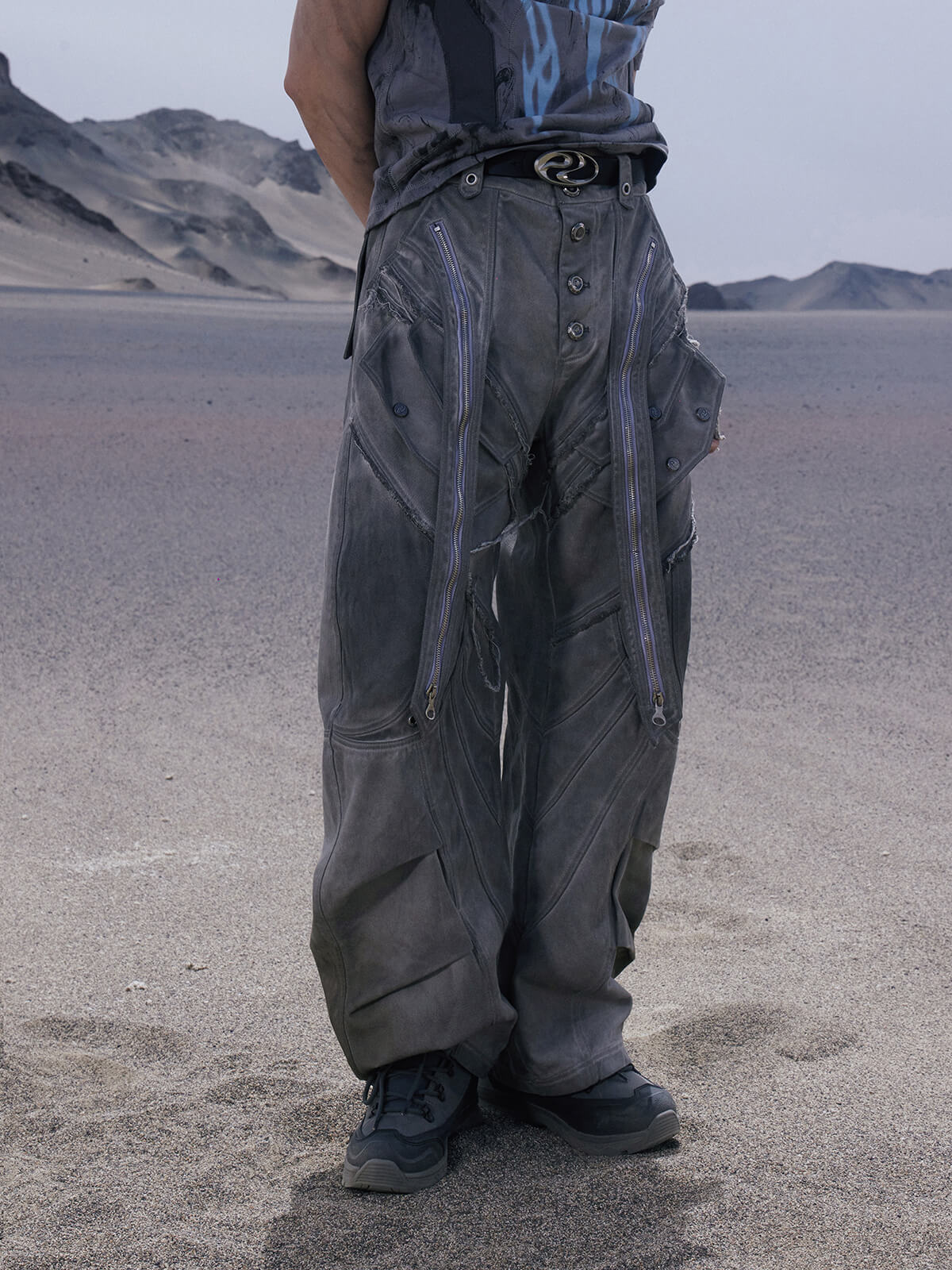 Personsoul Split Deconstructed Gray Cargo Pants