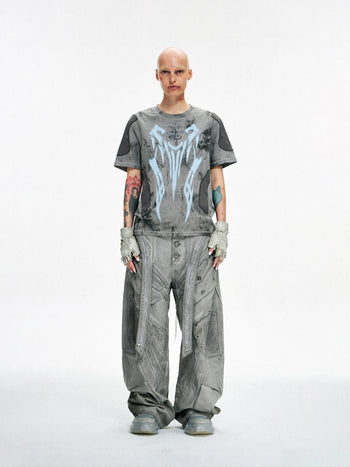 Personsoul Split Deconstructed Gray Cargo Pants