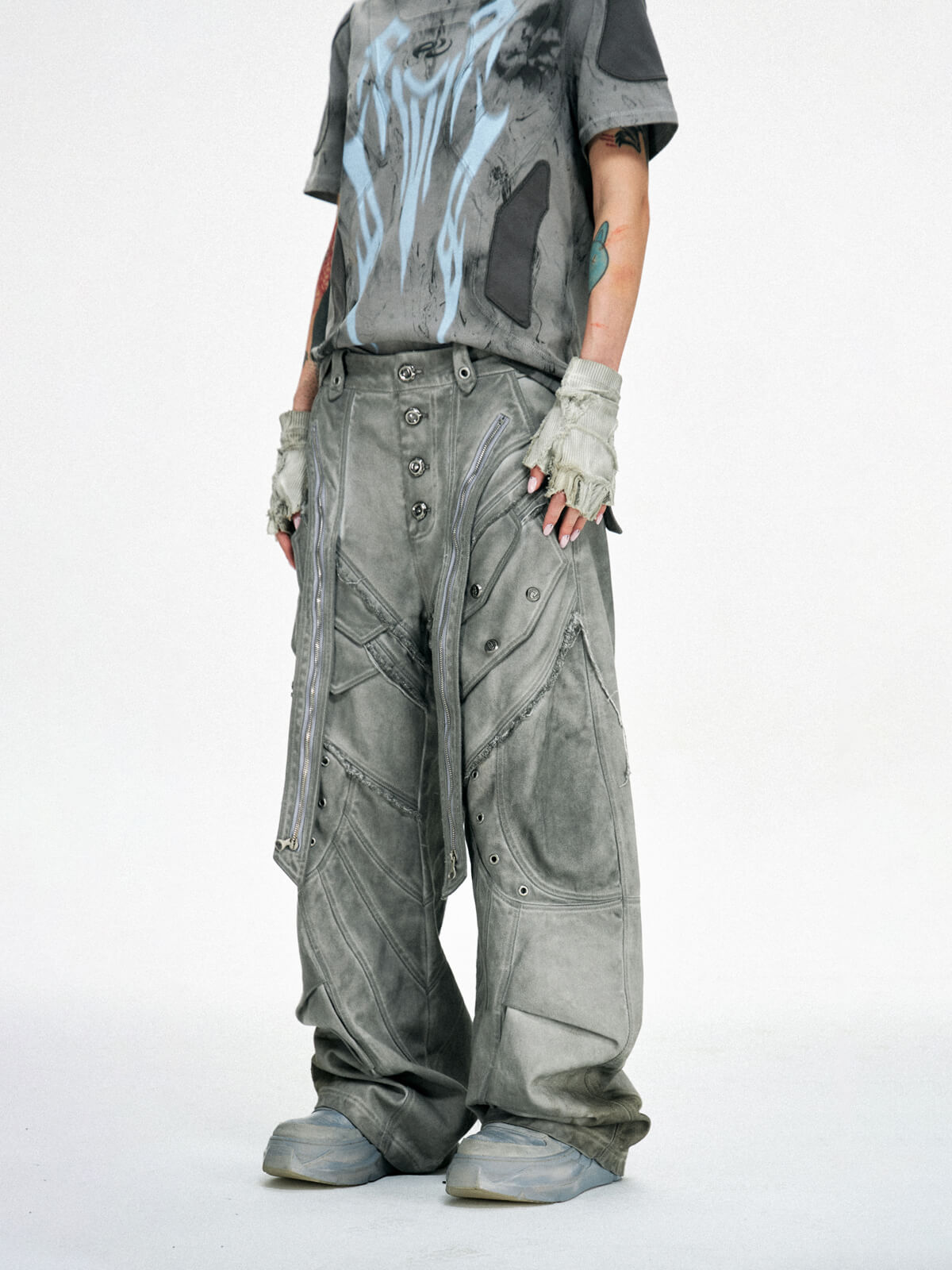 Personsoul Split Deconstructed Gray Cargo Pants