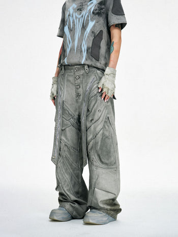Personsoul Split Deconstructed Gray Cargo Pants
