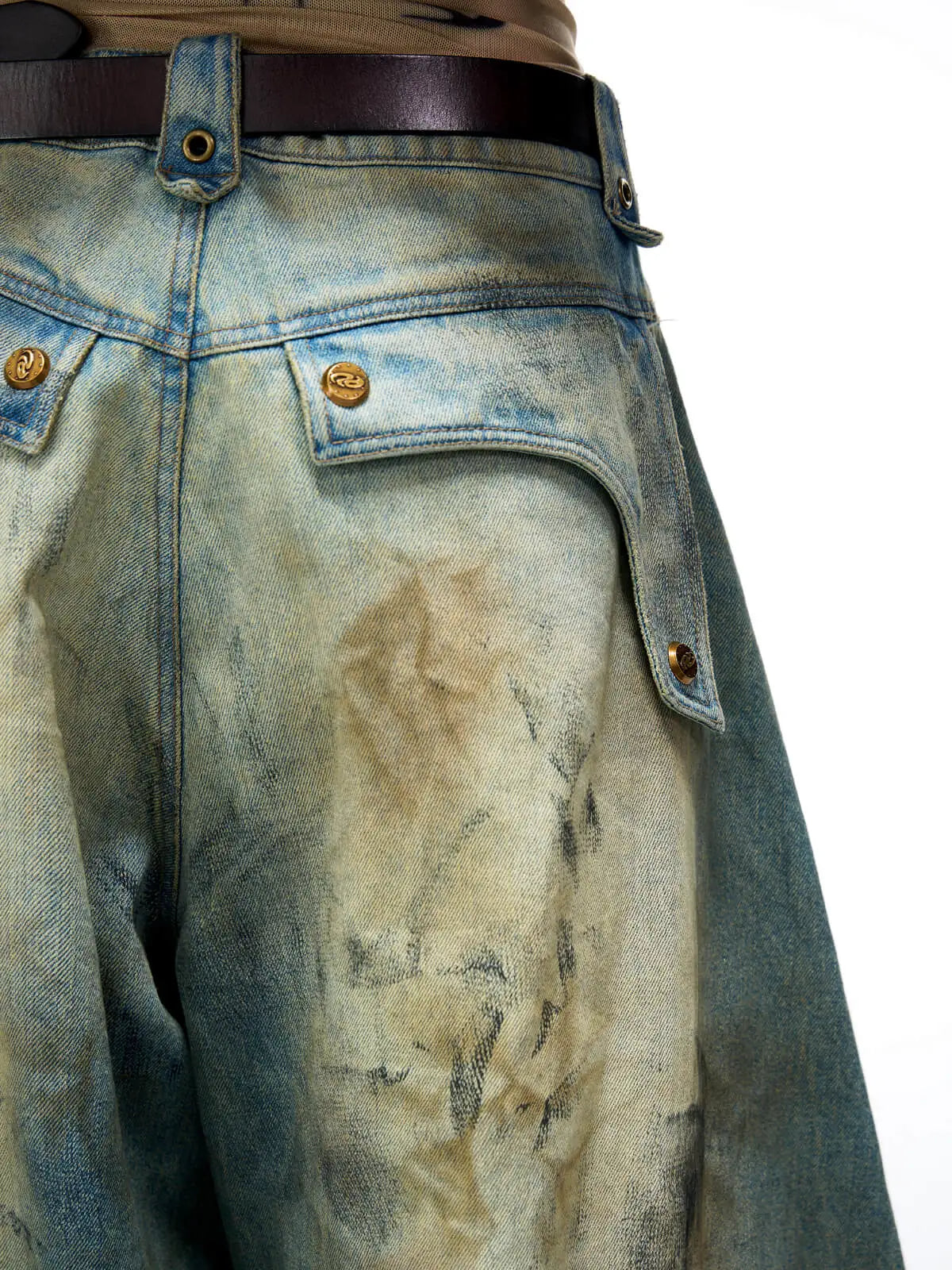 Personsoul Stain Embroidery Scimitar Jeans