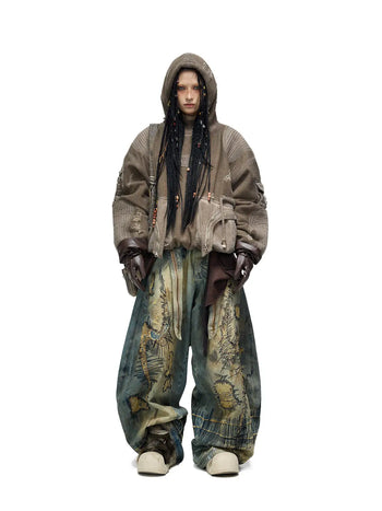 Personsoul Stain Embroidery Scimitar Jeans