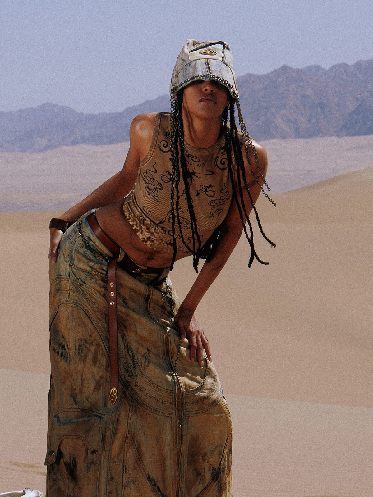 Personsoul Dirty Distressed Apricot Gaucho Pants