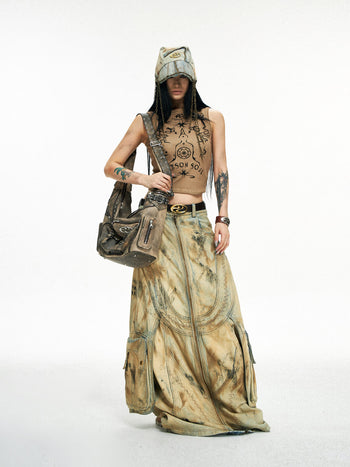 Personsoul Dirty Distressed Apricot Gaucho Pants
