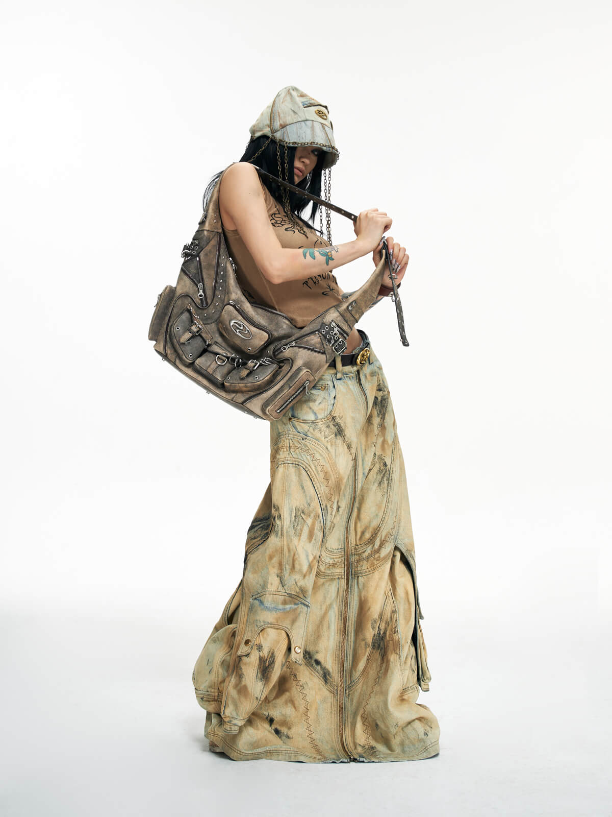 Personsoul Dirty Distressed Apricot Gaucho Pants