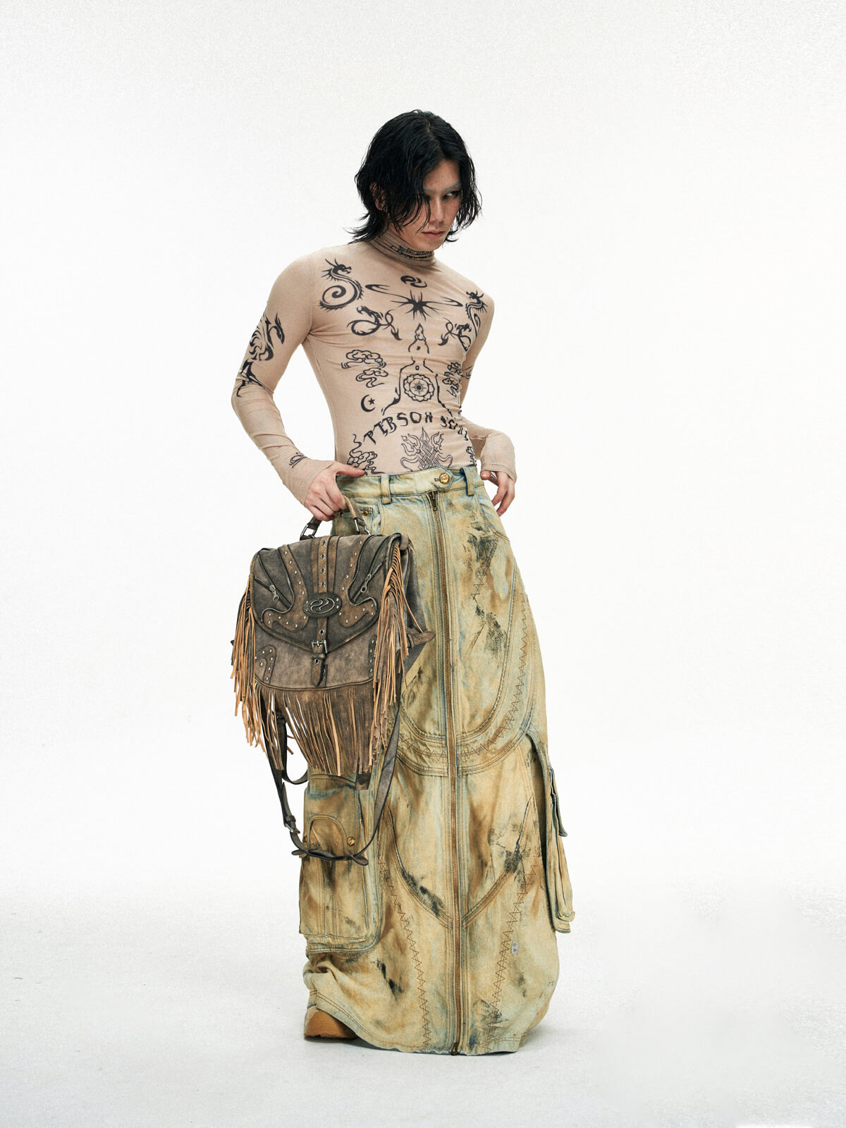 Personsoul Dirty Distressed Apricot Gaucho Pants