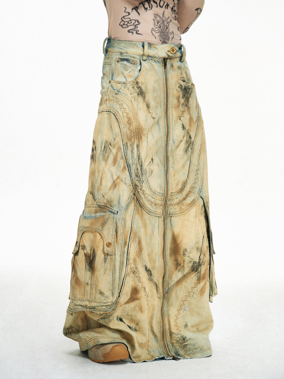 Personsoul Dirty Distressed Apricot Gaucho Pants