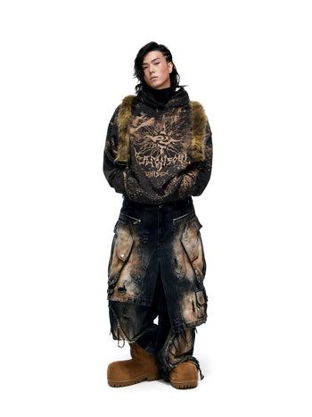 Personsoul Sun Totem Distressed Hoodie