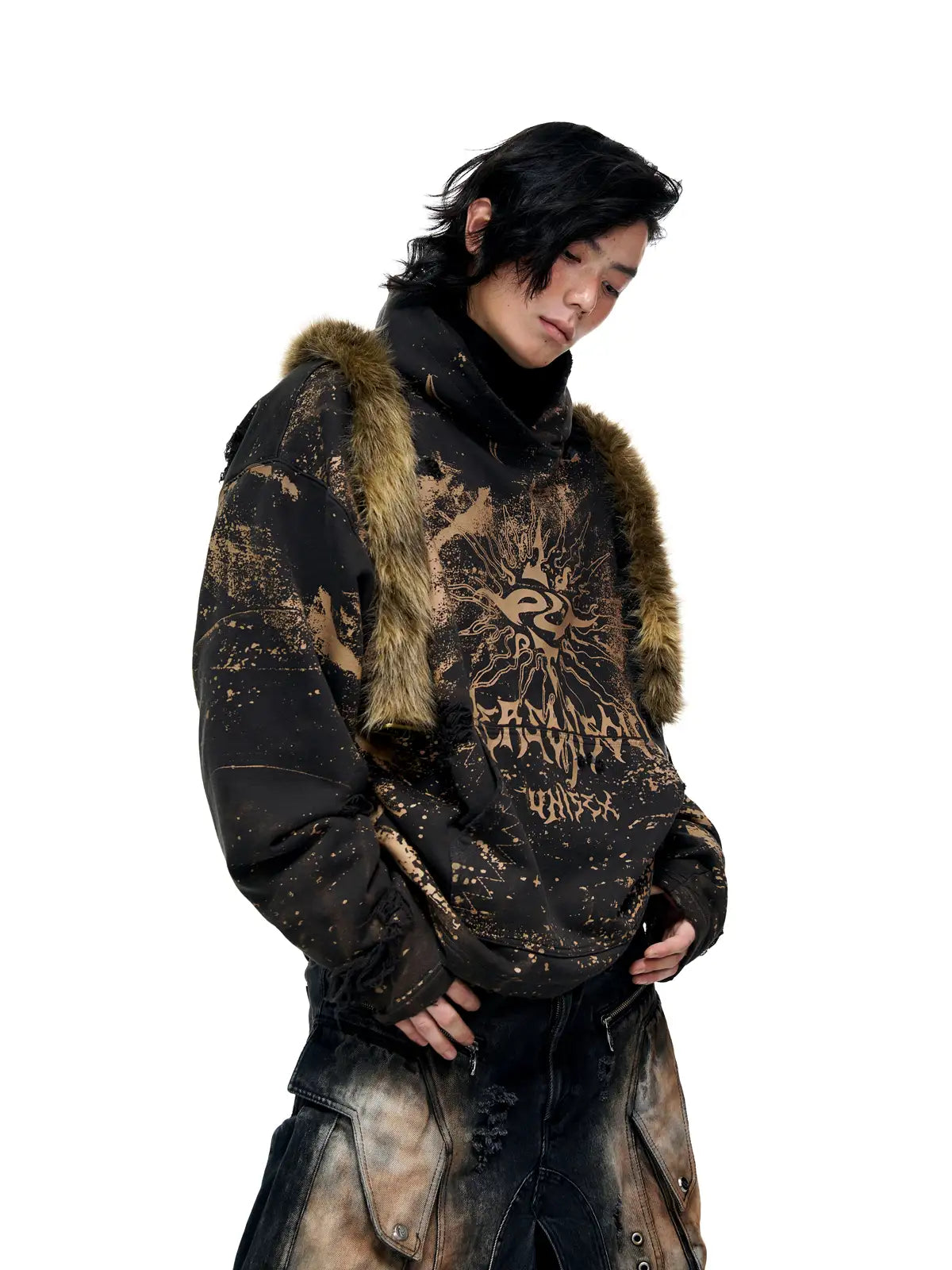 Personsoul Sun Totem Distressed Hoodie