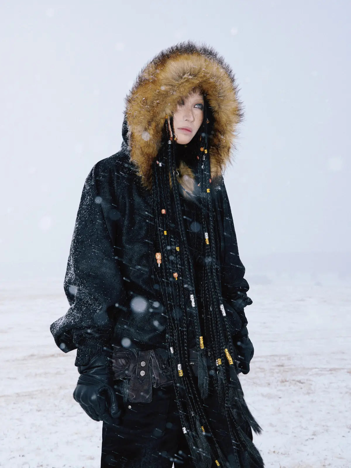 Personsoul Sun Totem Fur Collar Hoodie