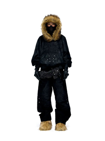 Personsoul Sun Totem Fur Collar Hoodie - personsoul Personsoul Sun Totem Fur Collar Hoodie - personsoul