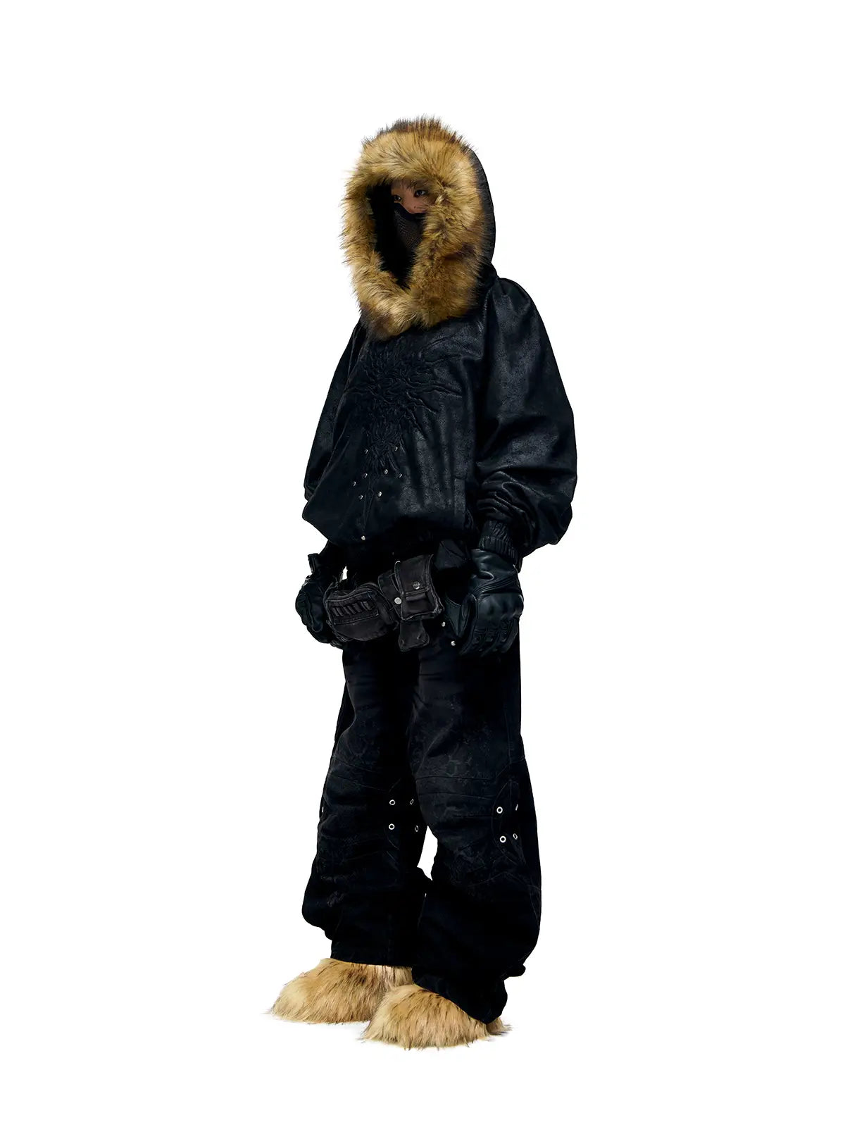 Personsoul Sun Totem Fur Collar Hoodie