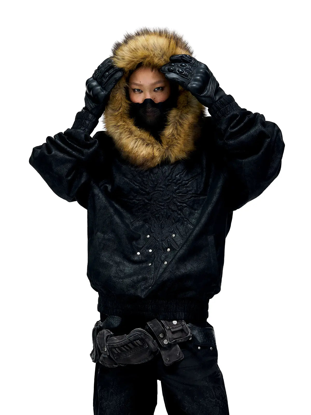 Personsoul Sun Totem Fur Collar Hoodie - personsoul Personsoul Sun Totem Fur Collar Hoodie - personsoul