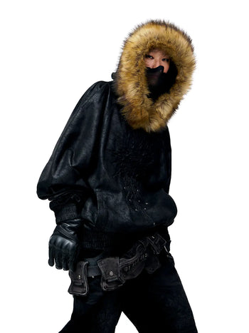 Personsoul Sun Totem Fur Collar Hoodie - personsoul Personsoul Sun Totem Fur Collar Hoodie - personsoul