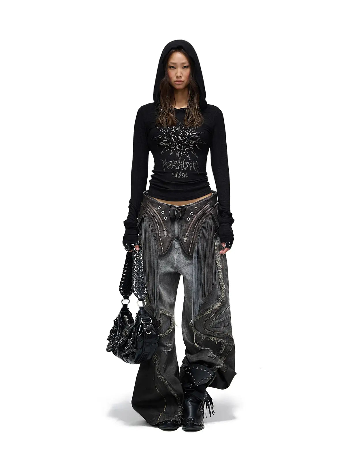 Personsoul Sun Totem Mesh Hooded Bottoming Shirt