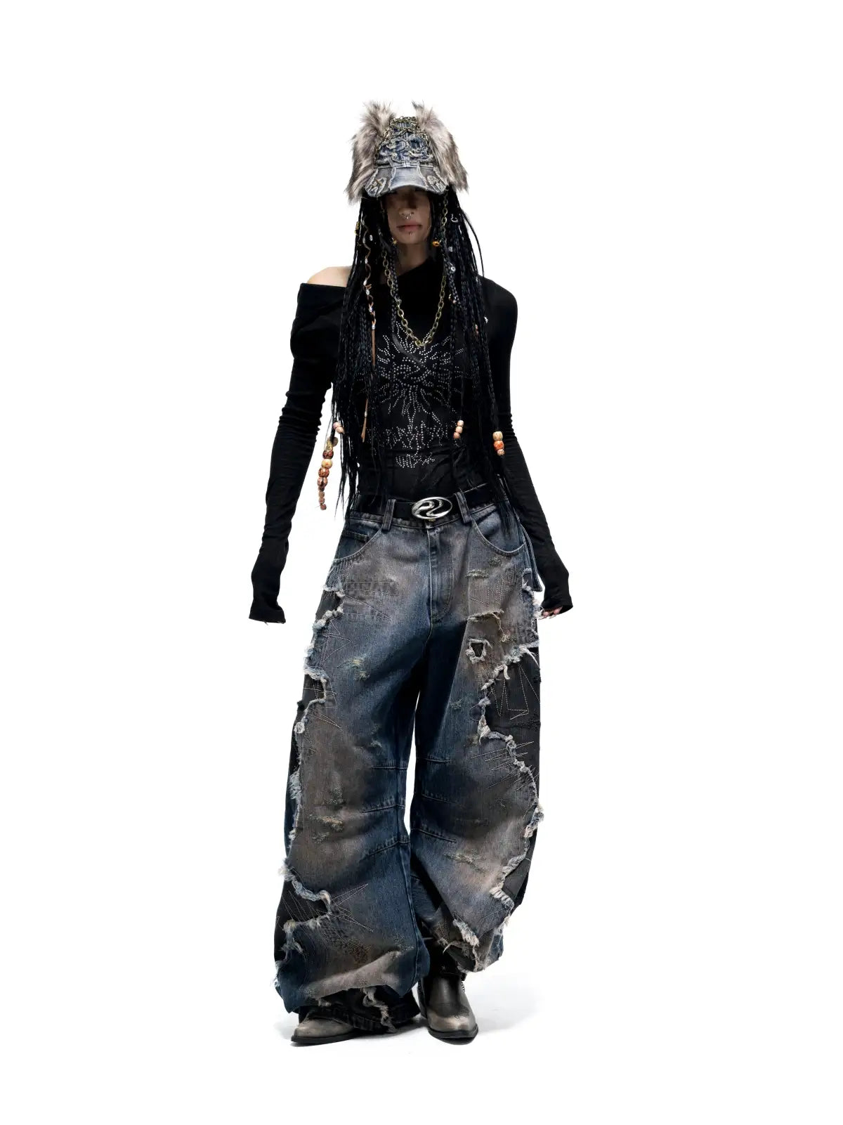 Personsoul Sun Totem Mesh Hooded Bottoming Shirt