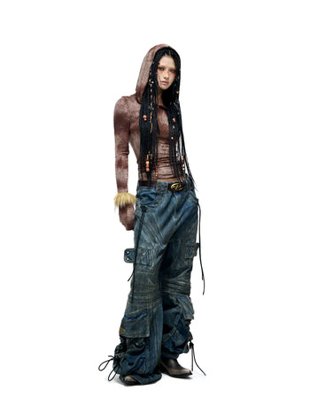 Personsoul Sun Totem Mesh Hooded Bottoming Shirt