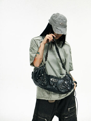 Personsoul Techwear Metal Leather Shoulder Bag