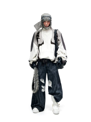 Personsoul Textured Black Print Ripped Jeans