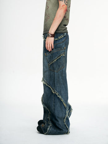 Personsoul Tie-Dye Raw-Edge Baggy Jeans